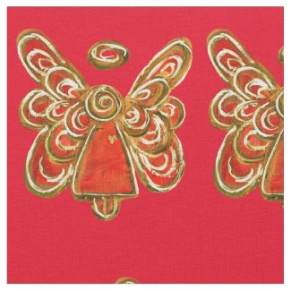 Red Gold Guardian Angel Art Fabric Material