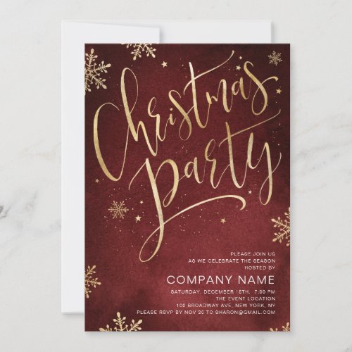 Red gold handwritten calligraphy Christmas Party Invitation