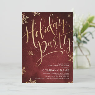 Red gold handwritten calligraphy holiday Party Invitation