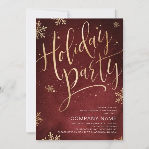 Red gold handwritten calligraphy holiday Party Invitation