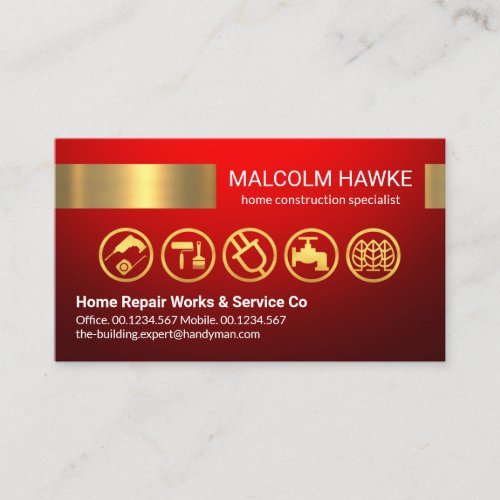 Red Gold Handyman Tools Stripe Business Card