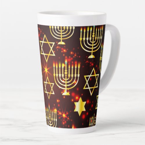 Red  Gold Hanukkah Menorah Latte Mug