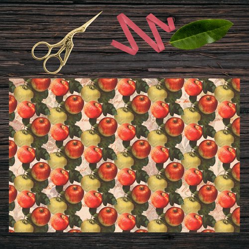 Red Gold Harvest Apple Pattern _Teacher Gift Idea Tissue Paper