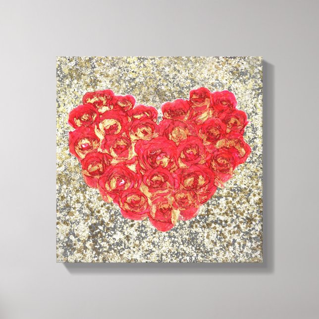 Red & Gold Heart Glam Rustic Love Rustic Valentine Canvas Print (Front)
