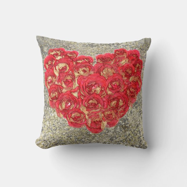Red & Gold Heart Glam Rustic Love Rustic Valentine Throw Pillow (Front)