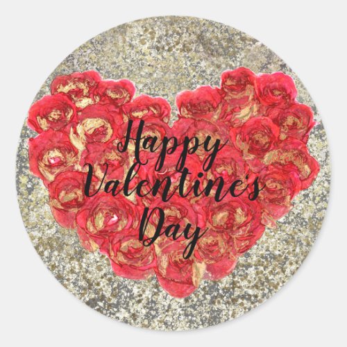 Red  Gold Heart Glam Valentines Day Party Favor Classic Round Sticker