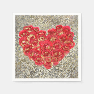 Red & Gold Heart Glam Valentine's Day Party Napkins