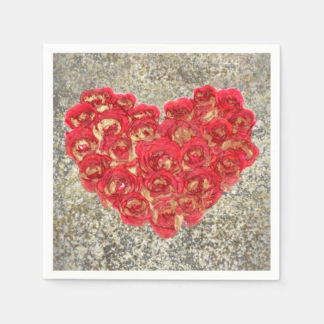 Red & Gold Heart Glam Valentine's Day Party Napkins (Front)