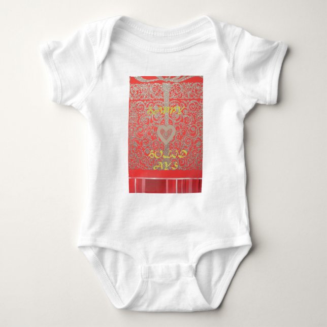 Red & Gold Heart Glitter: Luxurious Happy Christma Baby Bodysuit (Front)