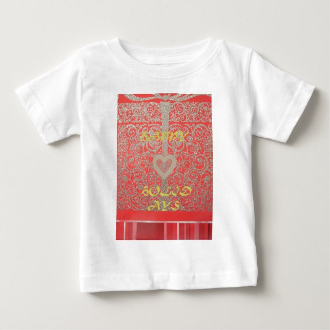 Red & Gold Heart Glitter: Luxurious Happy Christma Baby T-Shirt (Front)