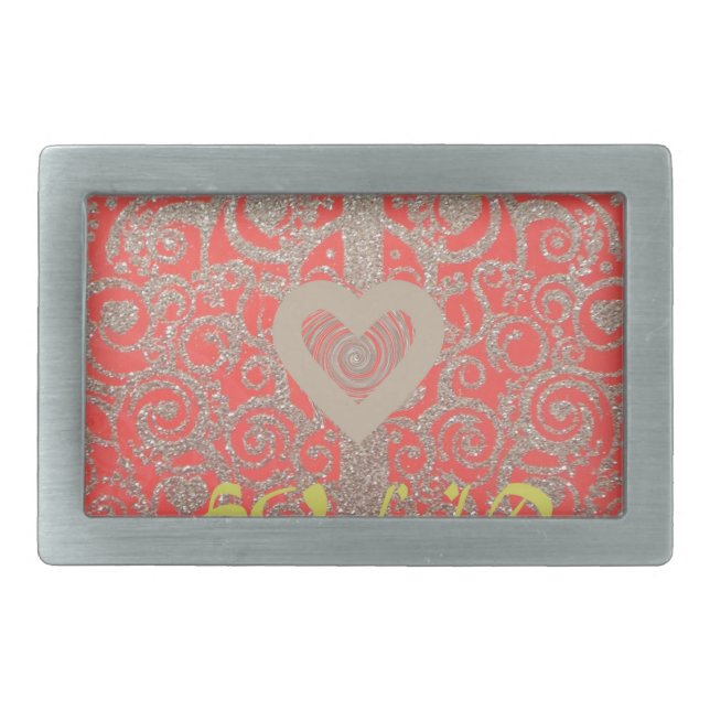 Red & Gold Heart Glitter: Luxurious Happy Christma Belt Buckle (Front)