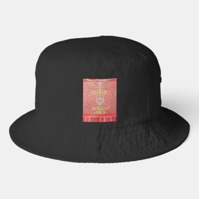 Red & Gold Heart Glitter: Luxurious Happy Christma Bucket Hat (Front)