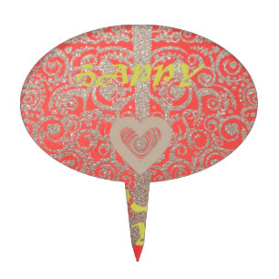 Red & Gold Heart Glitter: Luxurious Happy Christma Cake Topper