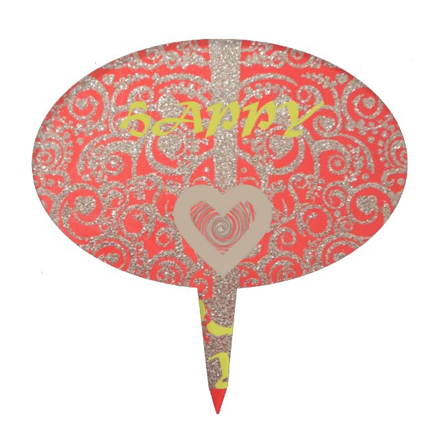 Red & Gold Heart Glitter: Luxurious Happy Christma Cake Topper (Front)