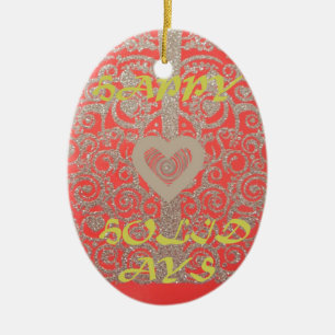 Red & Gold Heart Glitter: Luxurious Happy Christma Ceramic Ornament