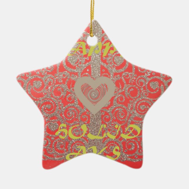 Red & Gold Heart Glitter: Luxurious Happy Christma Ceramic Ornament (Front)