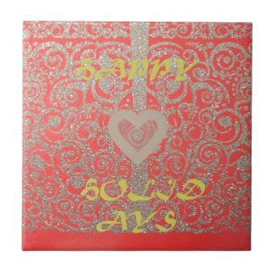 Red & Gold Heart Glitter: Luxurious Happy Christma Ceramic Tile