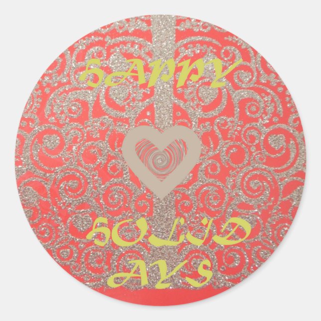 Red & Gold Heart Glitter: Luxurious Happy Christma Classic Round Sticker (Front)