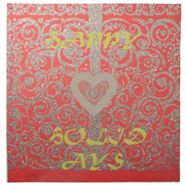 Red & Gold Heart Glitter: Luxurious Happy Christma Cloth Napkin (Front)