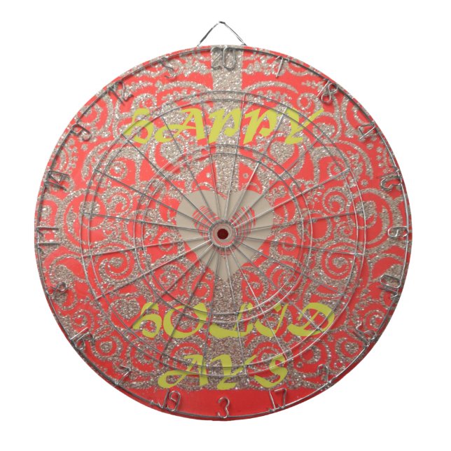 Red & Gold Heart Glitter: Luxurious Happy Christma Dart Board (Front)