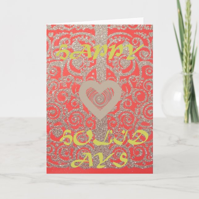 Red & Gold Heart Glitter: Luxurious Happy Christma Holiday Card (Front)