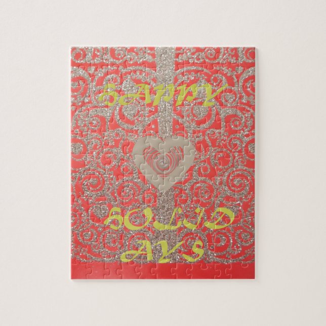 Red & Gold Heart Glitter: Luxurious Happy Christma Jigsaw Puzzle (Vertical)