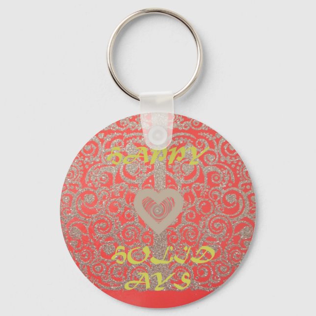 Red & Gold Heart Glitter: Luxurious Happy Christma Keychain (Front)