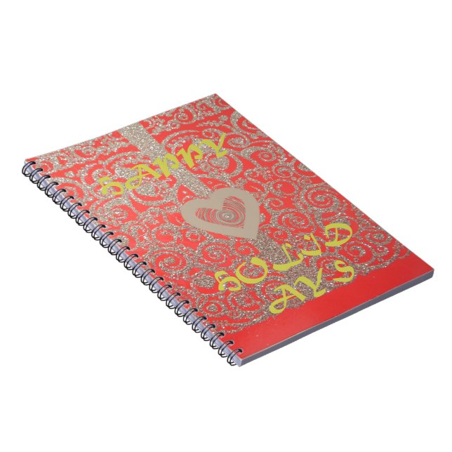 Red & Gold Heart Glitter: Luxurious Happy Christma Notebook (Right Side)