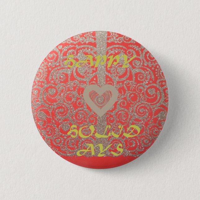 Red & Gold Heart Glitter: Luxurious Happy Christma Pinback Button (Front)