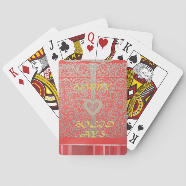 Red & Gold Heart Glitter: Luxurious Happy Christma Poker Cards (Back)