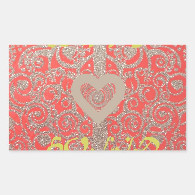 Red & Gold Heart Glitter: Luxurious Happy Christma Rectangular Sticker (Front)