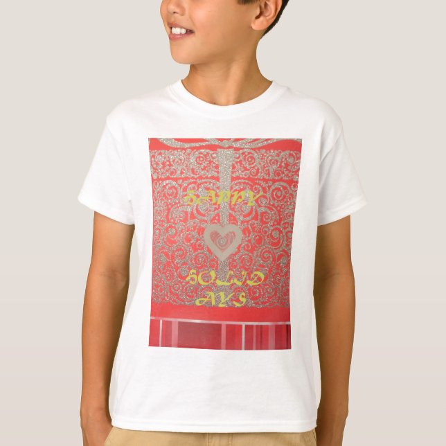 Red & Gold Heart Glitter: Luxurious Happy Christma T-Shirt (Front)