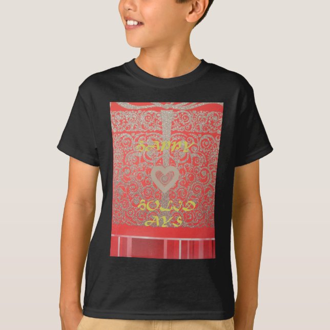 Red & Gold Heart Glitter: Luxurious Happy Christma T-Shirt (Front)