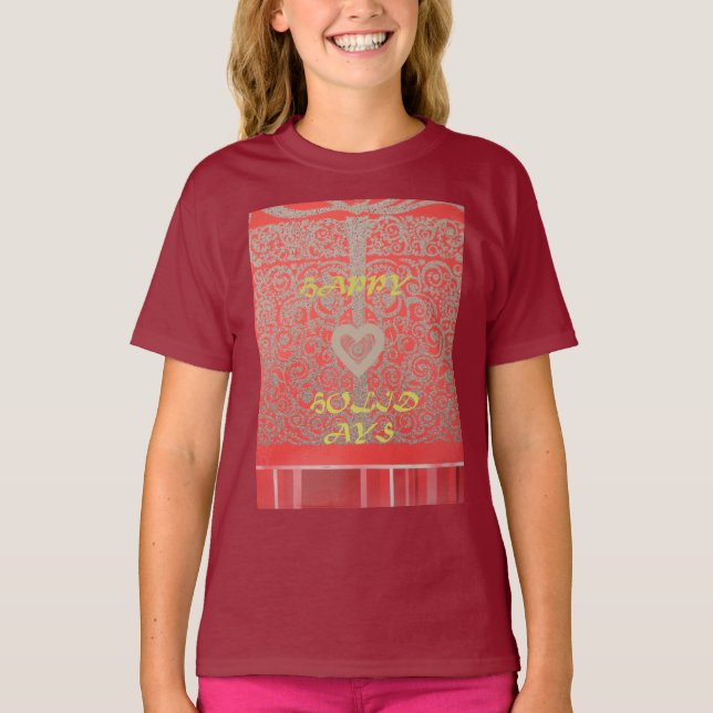 Red & Gold Heart Glitter: Luxurious Happy Christma T-Shirt (Front)