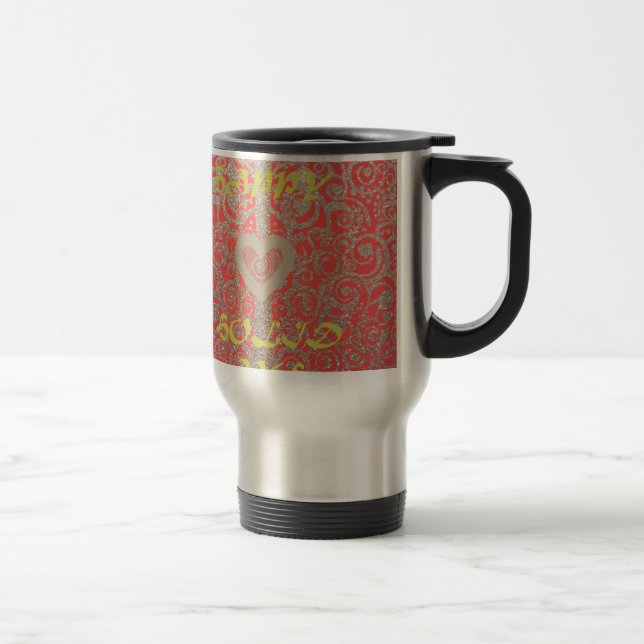 Red & Gold Heart Glitter: Luxurious Happy Christma Travel Mug (Right)