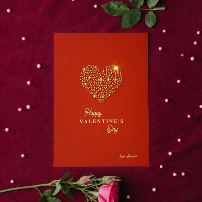 Red Gold Heart Happy Valentine's Day Invitation (Creator Uploaded)