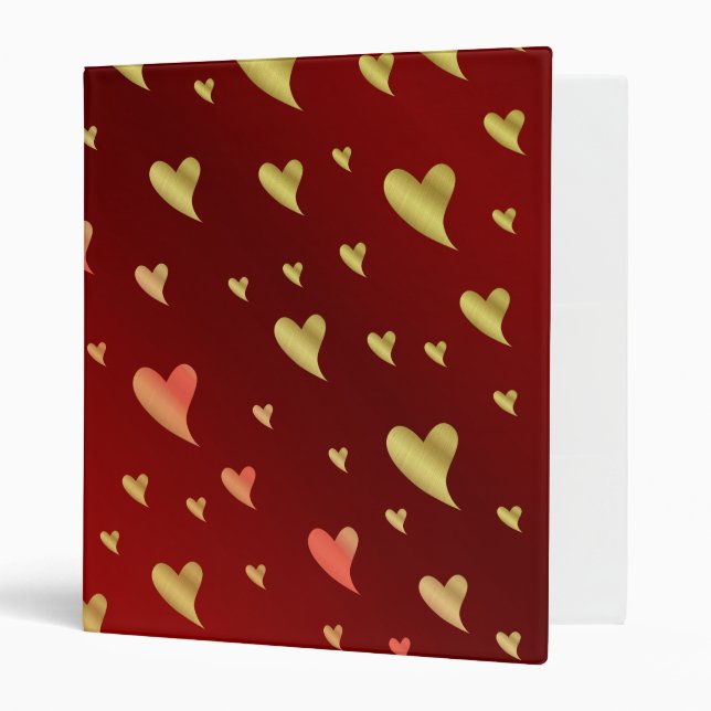 red,gold,heart, love, valentine, shape, symbol, 3 ring binder (Front/Inside)
