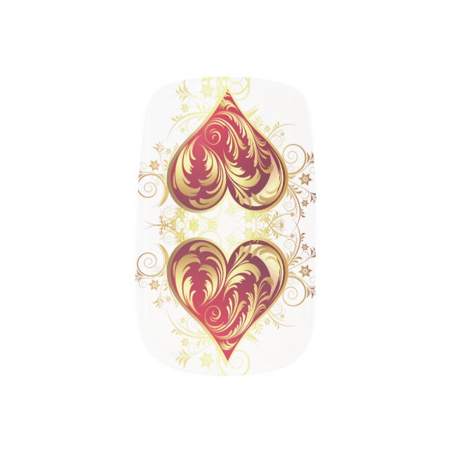 Red Gold Heart Nail Art (Left Thumb)