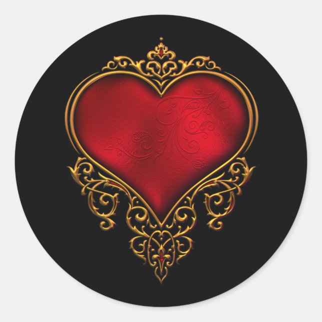 Red Gold Heart Wedding Favor Labels Stickers (Front)