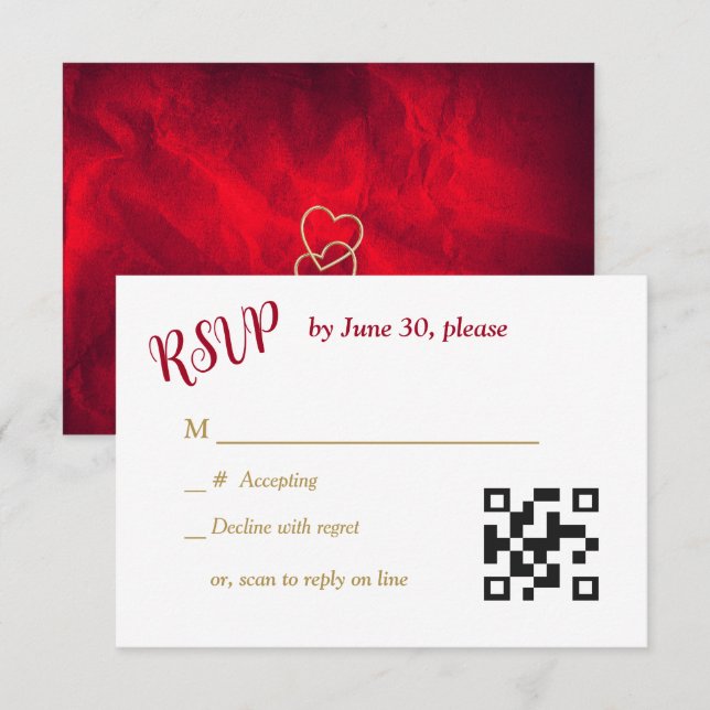 Red Gold Hearts Christian Cross Wedding RSVP (Front/Back)