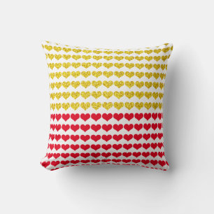 Red Gold Hearts Pattern Ombre 2022 Cute Gift Decor Throw Pillow