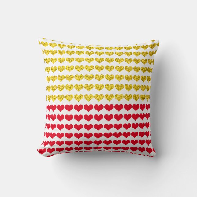 Red Gold Hearts Pattern Ombre 2022 Cute Gift Decor Throw Pillow (Front)