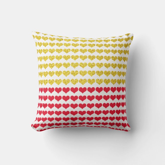 Red Gold Hearts Pattern Ombre 2022 Cute Gift Favor Outdoor Pillow (Front)