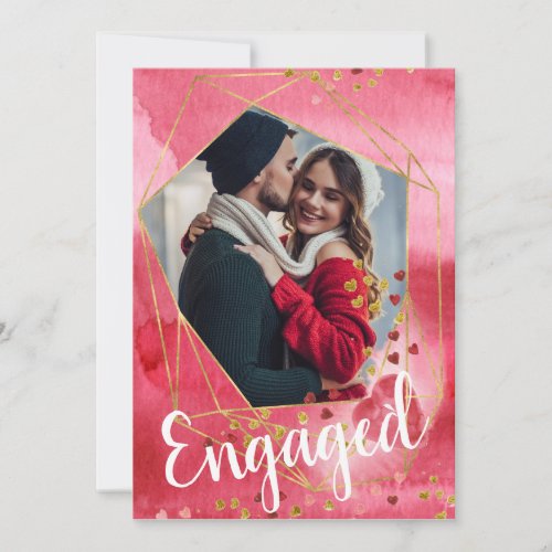 Red Gold Hearts Photo Valentine Engagement Party Invitation