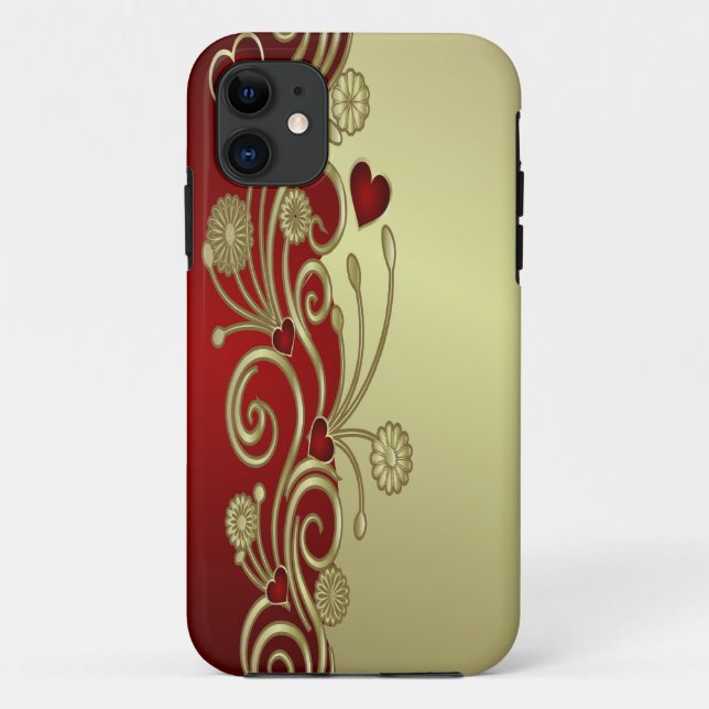 Red & Gold Hearts & Scrolls Case-Mate iPhone Case (Back)
