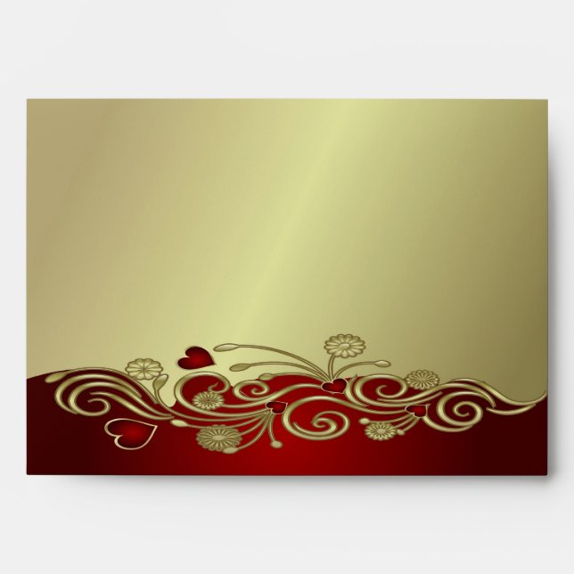 Red & Gold Hearts & Scrolls Envelope (Front)