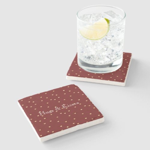 Red Gold Hearts Stone Coaster