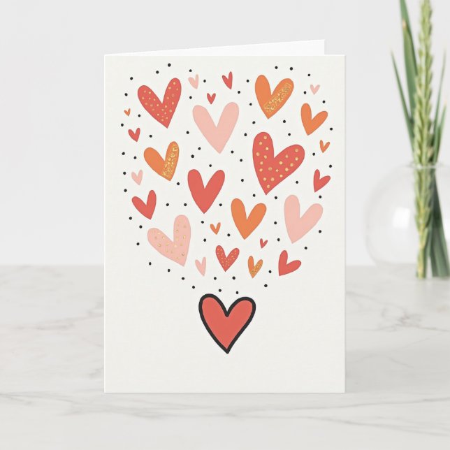 Red Gold Hearts Valentines Card (Front)