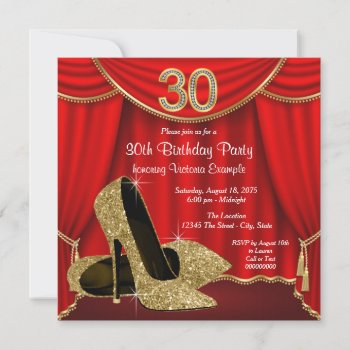 Red Gold High Heel 30th Birthday Party Invitation by Pure_Elegance at Zazzle