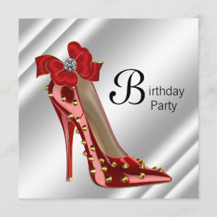 Red Gold High Heel Shoe Birthday Party Invitation